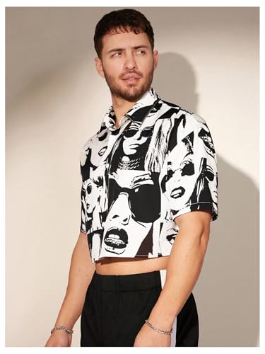 WDIRARA Men's Figure Graphic Shirt Short Sleeve Button Down Shirts Crop Top Streetwear4