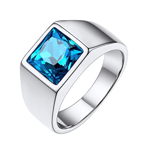 FindChic Blue Gemstone Ring for Men Stainless Steel Cocktail Statement Ring for Women Size 10