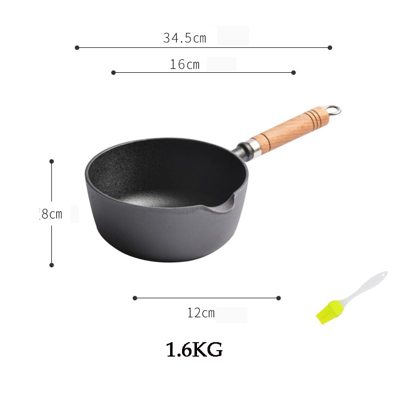 16 cm żeliwny rondel nieprzywierający mały garnek na mleko z drewnianym uchwytem do indukcyjnych kuchenek elektrycznych i gazowych niepowlekany garnek patelnia idealny do gotowania