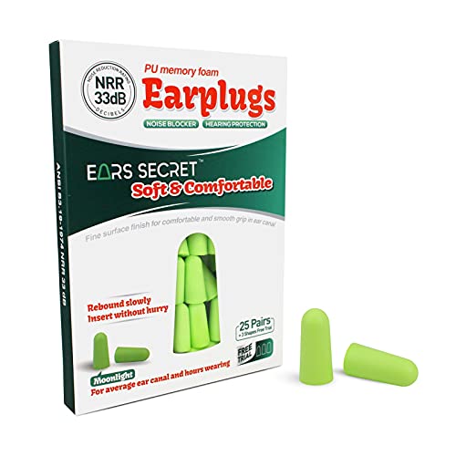 Ear Plugs for Sleeping 25pairs Ear Protection NRR33dB Soft Earplugs For sleep sound blocking sleeping Noise Cancelling Snoring Solution Foam Ear Plugs for SLIM EAR CANAL shooting EARS SECRET MOONLIGHT