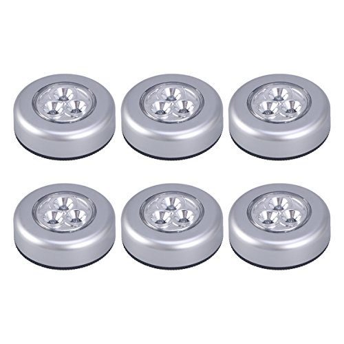 ledmomo 6pcs Stick-On LED Push Light Battery Powered 3-LED Night Lamp for Closets, Cabinets, Counters (White Light)