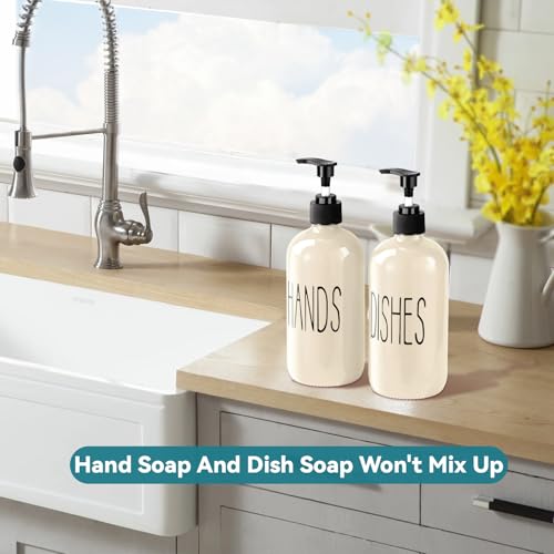 Image of COHOSEGE Glass Soap Dispenser Set 2 Pack,16 Oz Dish Soap Dispenser for Kitchen Sink,Beige Kitchen Accessories and Kitchen Decor,Beige Decorations and Kitchen Utensils for Kitchen