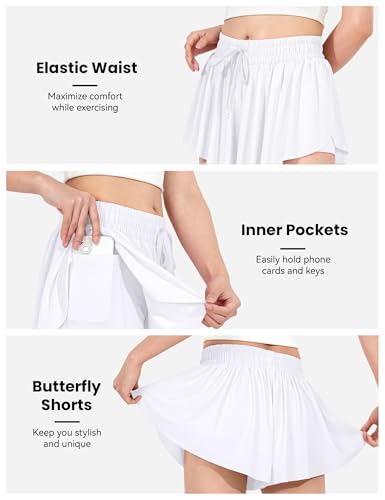 Image of JOCMIC Girls Flowy Shorts, 2 in 1 Preppy Butterfly Shorts with Spandex Liner for Cheer Athletic Gym Teens Casual Clothes