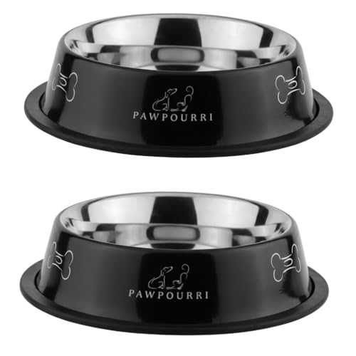 Stainless Steel Dog Bowl Pack of 2 Food & Water Bowl for Dogs Durable Dog Feeding Bowl Bowls for Small Dogs Easy to Clean Anti-Skid Pet Bowl - 16 oz (Black)
