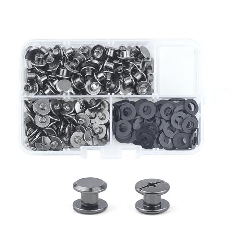 MABAHON 80 Set Chicago Screws Binding M5x4mm Chicago Rivets Screw Metal Rivet Replacement Repair for Books Album Bags Craft Collar Luggage Purse Backpack Belt (Black)