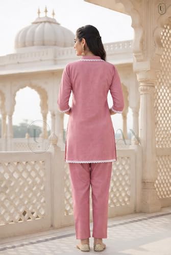 Image of SUNDARTA Women's Rayon Slub Kurta Set | Solid Straight Kurta with Pant | Elegant Ethnic Wear for Office, Casual & Festive Use
