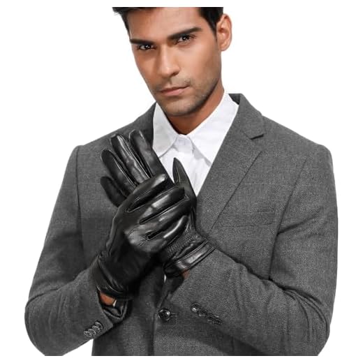 isilila Italian Sheepskin Leather Gloves for Men, Winter Warm Fleece Lined Touch Screen Driving Glove