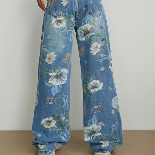 Pantalon large imprimé floral fluide et ample à taille haute - 6