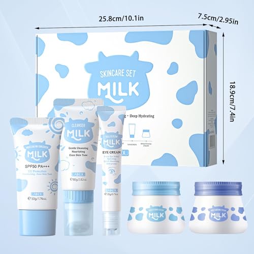 Milk Skin Care Sets & Kits kids skin care products Milk Protein Skincare Gifts For Teenage Girls, gift set for women With Cleanser, Eye Cream, Moisturizer, Sunscreen, Glow Cream - Image 6