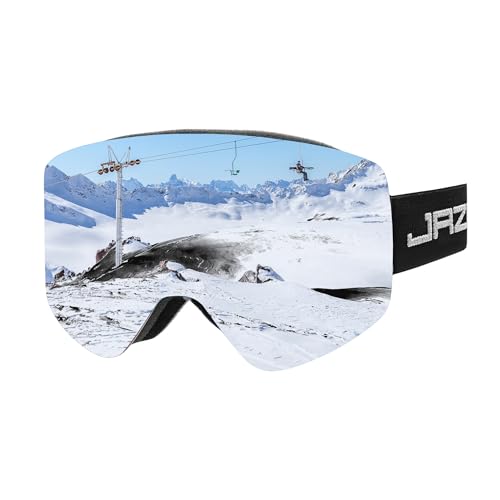 JRZHX Premium Kids Ski Goggles, Anti-Fog Snowboarding Goggles with UV400 Protection, Anti Slip Silicone Elastic Strap (White Ice Blue, One Size)