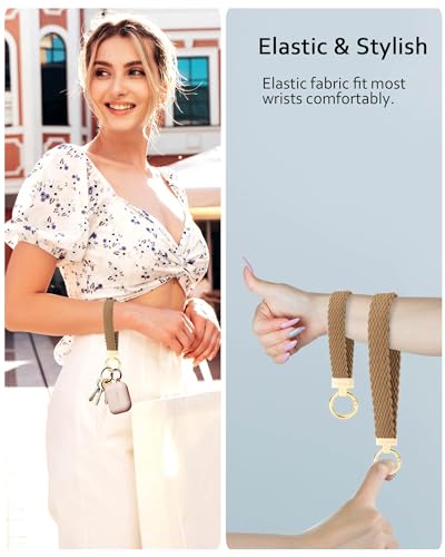Image of WEESMILE Keychain Wristlet, Stretchy Key Chain for Car Keys with 2 Keyrings and D ring, Cute Wrist Lanyard for Women Men