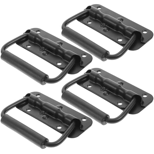 SHINEOFI 4 Asas de Acero Inoxidable Resorte 100mm Negras, Tiradores de Puerta Empotrada para Garajes, Manijas Industriales de Tracción para Cajas de Herramientas y Equipos Industriales