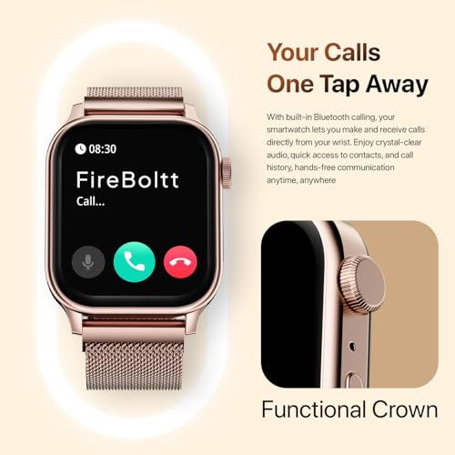 Image of Fire‑Boltt Rise Round Smart Watch 1.85″ HD Display with Bluetooth Calling, Rotating Crown, AI Voice Assistant, SpO2 & Heart Rate Monitor,120+ Sports Modes, IP67 Waterproof Metal Smartwatch - Rose Gold