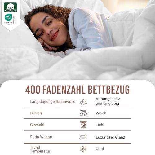 Pizuna Bettwäsche 155x200 Baumwolle Weiß 400 Fadenzahl – Ansicht 4