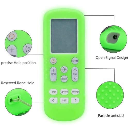 Image of Silicone Cover Compatible with Samsung Split Inverter Air Conditioner Remote Control, Shockproof, Stylish, Glow in Dark Green, Easy to find in Darkness