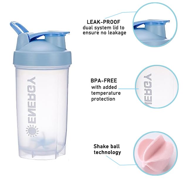 chenqi Protein Shaker Cup with Mixer Ball Gym Shaker Bottle Portable Milkshake Water Cup BPA Free, 500 ml(Blue) - Image 2
