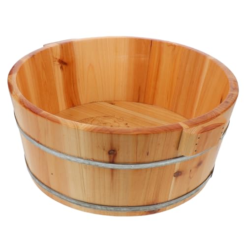 Uonlytech Barril de Madera Maciza para Baño de Pies, Cuenco para Pedicura de 36 Cm Diámetro y 16 Cm Alto, Bañera Portátil para Masaje y Spa Doméstico, Cubo de Spa para Remojo y Cuidado