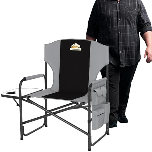 Colegence Oversized Directors Camping Chair Support 600 LBS, Heavy Duty Folding Outdoor Chairs with Detachable Side Pocket and Adjustable Side Table for Outside Beach,Lawn,Fishing (Black)