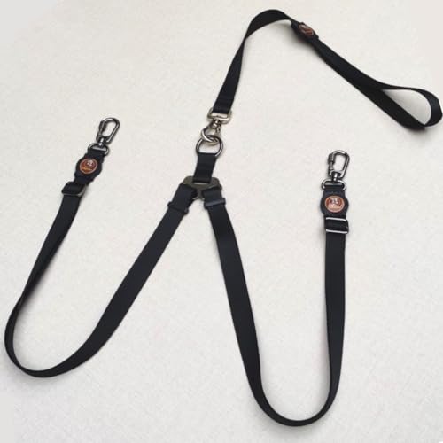 Guia Dupla Passeio Para Cachorro linha Sport Premium (Preto, M regula de 1,15m a 1,5m com fita na la