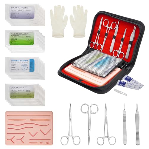 PRECIPETTE Chirurgisches Nahtset Wundnaht-Übungsset 35Stk. Nahttrainingsset Übungsnähte Nähset-Medizin 24 Wundnaht-Faden für Medizinstudenten Suture Practice Kit (Nur für Bildung)