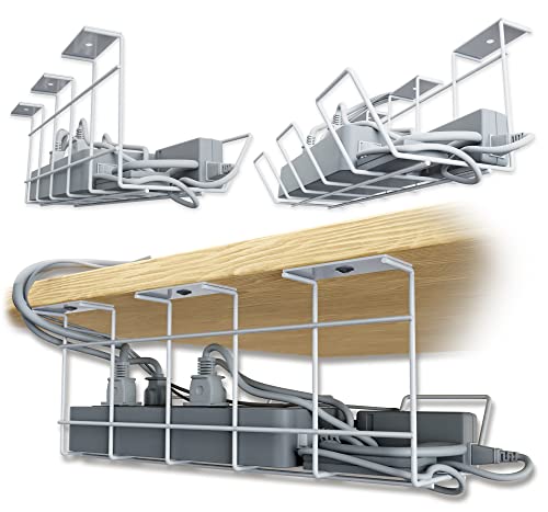 Bandeja Organizadora de Cables para Debajo del Escritorio. Bandeja para Cables de Escritorio en Oficinas y Hogares. Estante Vertical Compacto Organizador de Cables de Escritorio. (Blanco- Set 2x 30cm) Cover