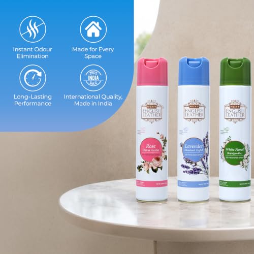 Image of Next Care English Leather Air Freshener Spray 220ml Each | Long Lasting Room Freshener for Home, Office & Car | Odour Eliminator (Lavender, Rose & White Floral)