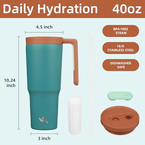 Image of Konokyo 40 oz Tumbler with Handle and Straw, Insulated Water Bottle