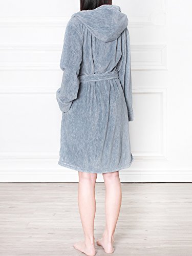 Image of PAVILIA Plush Robe for Women, Soft Fleece Short Bathrobe, Warm Lightweight Knee Length Lounge Robe with Pockets