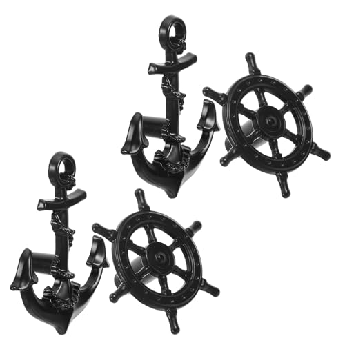Homoyoyo 4 Tiradores de Armario Vintage Negros en Estilo Náutico, Tiradores de Puerta y Cajón Retro en Diseño de Timón y Ancla para Muebles, Kit de 4 Piezas para Gabinetes y Roperos,