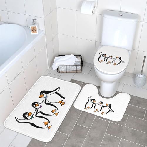 トイレマット 踊ってるペンギン バスマット 3点セット ふたカバー 吸水 おしゃれ 滑り止め トイレ床マット カーペット フタカバー 便座カバー U型 O型 兼用 浴室 家庭用