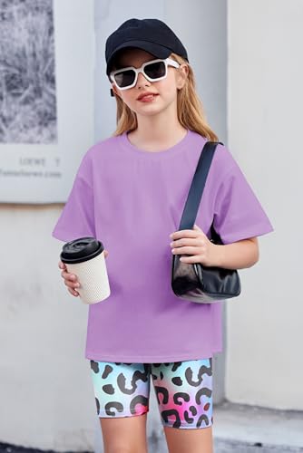Image of Arshiner Girls Clothes Summer 2 Piece Outfits Drop Shoulder T-Shirts and Biker Shorts Kids Fashion Clothing Sets