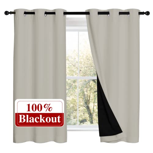 Image of NICETOWN 100% Blackout Curtains 54 inches Long, Double-Deck Completely Blackout Window Treatment Thermal Insulated Lined Drapes for Small Window (Natural, 1 Pair, 42 inches Width Each Panel)