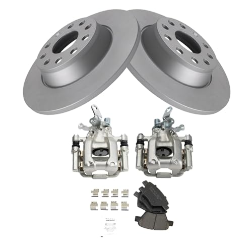 Image of TRQ Rear Brake Pad and Rotor Set Ceramic Coated Rotors Calipers Compatible with 2010 Volkswagen Jetta