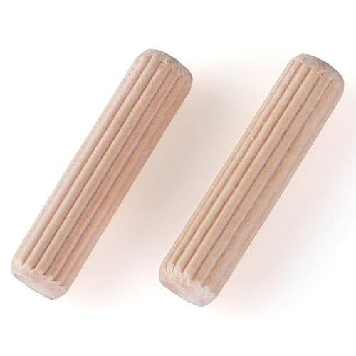 200 pcs 5/16" x 1-1/4" Wooden Dowel Pins, Hardwood, Kiln-Dried Fluted & Beveled Design for Easy Insertion for Woodworking, Furniture, Crafts & DIY Projects (M8 x 30)