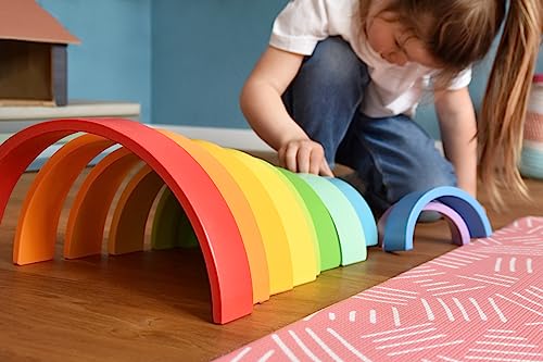 small foot Bausteine 'Regenbogen XL' aus Holz, 12 teiliger Bogen mit 2 Kugeln, ab 1 Jahr, 11412