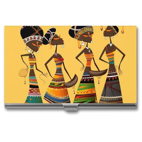 Metal Business Card Holder Ultra Slim - Creative African Culture Professional Aluminum Alloy Card Case with Magnetic Closure, Compact ID Credit Card Organizer Wallet for Men Women