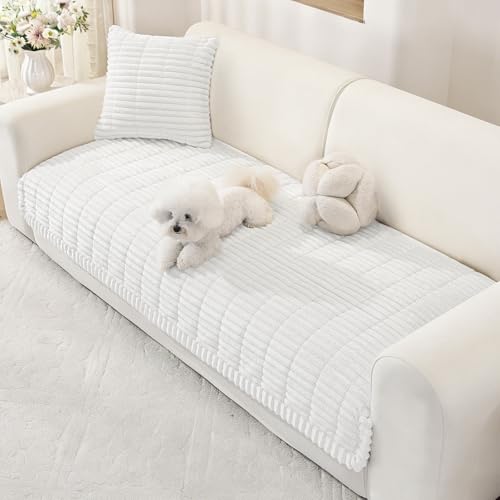 YSTELLAA Sofa Überzug Universelle 1/2/3/4 Sitzer, Anti-Rutsch Sofabezug Flanell, Neu Couch Überzug L/U Form, Gemütlich Sofa Cover Für Wohnzimmer(Weiß, 90x120cm)