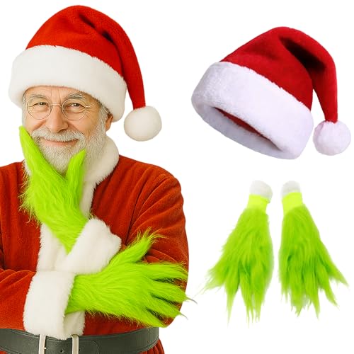 Grinch Kostüm Set – weihnachtsmützen & Grüne...