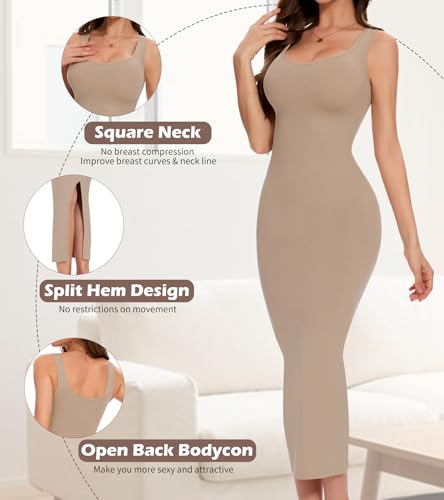 Image of Slip Dress for Women Full Slip for Under Dresses Shapewear Tummy Control Long Slip with Back Slit
