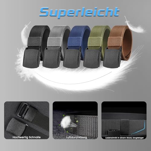 Magiccute 5 Stück Arbeitsgürtel Herren, Unisex Gürtel Nylon Verstellbarer Canvas Gürtel für Damen und Herren, Keine Metallschnalle, Schneller Pass durch die Flughafensicherheit
