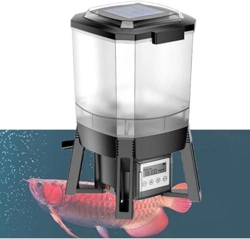 オートフィーダー(ソーラー式):魚用(水族水槽・屋外池),6L 大容量 + スマートタイマーLED 表示,湿気防止・定時餌やり金魚・熱帯魚向け,操作易