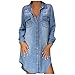 【Germany IN Stock】 Damen Jeanskleid Sommerkleid Leinen V-Ausschnitt 3/4 Ärmel Kurzarm Freizeitkleider Leichte Strandkleider Einfarbig A-Linie Boho Knielang Mini Denimkleid Tunika Hemd Blusenkleid