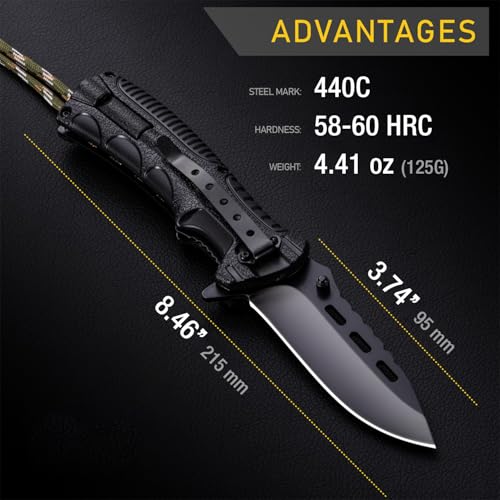 Image of Pocket Knife with 3.74 inch Sharp Blade, Fire Starter, Whistle & Paracord Handle, Liner Lock - Multifunctional Folding Knife for Survival - Camping Gear for Men, Gifts for Husband, Boyfriend, Dad 6772