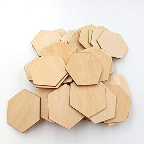 MILISTEN 50PC Unfinished Wood Piepces Hexagon Wood Shape Wooden Hexagon Cutout Shapes Unfinished Wood Ornament for DIY Arts Craft Project, 60MM