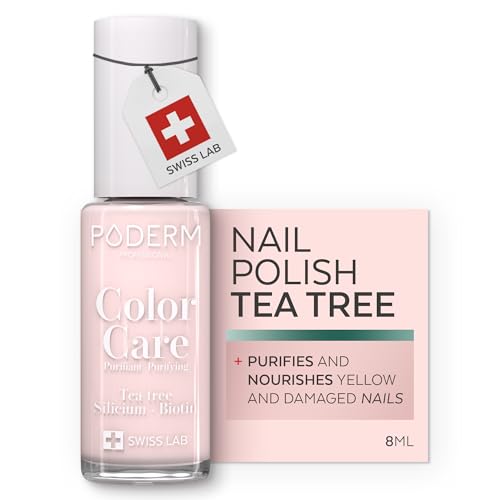 PODERM Nail Care Polish with Tea Tree - Nude Blush | Swiss Lab - 8ML | Enriched with Tea Tree Silicon & Biotin | Purifies Clarifies & Nourishes Yellow Nails | Created by a Podiatrist