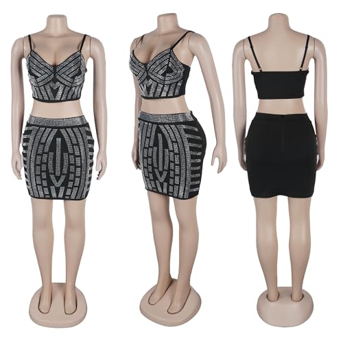 Image of PORRCEY Sexy Women Sparkly Rhinestone Spaghetti Straps Bodycon Mini Dress Party Club Evening Dress(K3197,Black,XXL)