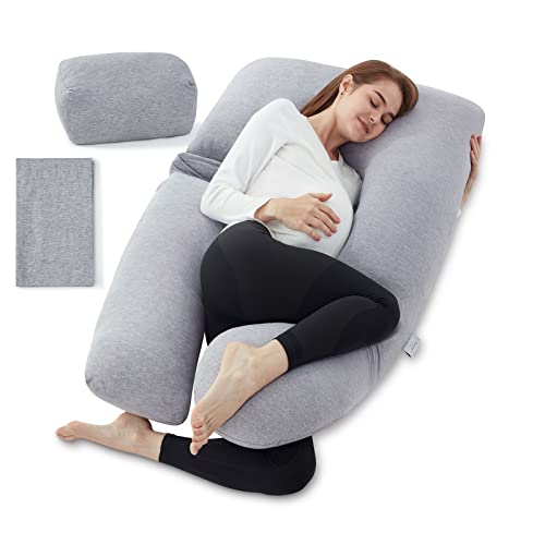 TELER Pregnancy Pillows, Pregnancy Pillow U-Shaped Full Body, Pregnancy Gifts Maternity Pillow Support Detachable Extension 2-in-1 55 inch Pregnancy Body Pillow
