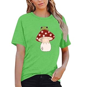 Vrouwen Leuke Kikker Shirt Paddestoel Shirt Top Korte Mouw Casual Print T-shirt Polyester Katoen Blend Shirts Vrouwen