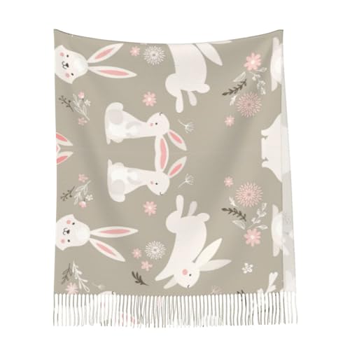 Easter Bunny Floral Ladies And Girls Tassel Scarf, Soft Faux Cashmere Scarf For Winter - Perfect For Autumn And Winter Wear4
