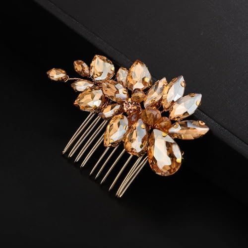Peine de cabello Champagne con cristales para boda miniatura 4